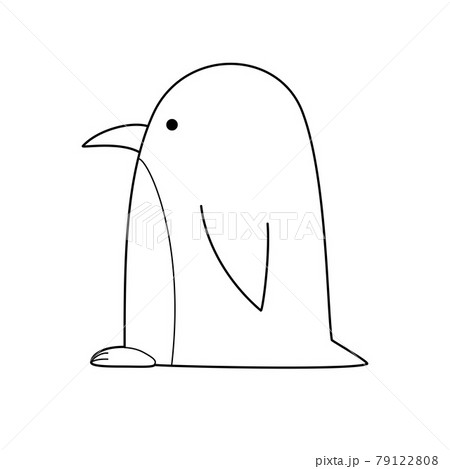 左を向いたペンギンの線画イラストのイラスト素材