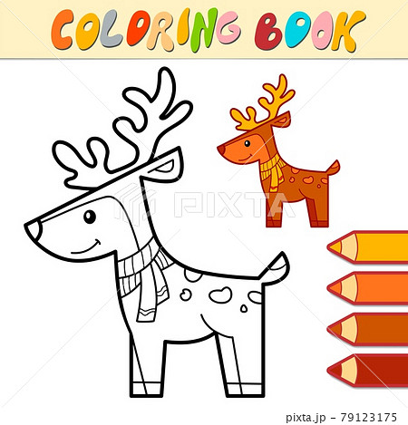 Coloring book or page for kids. Christmas deer black and white vector 79123175