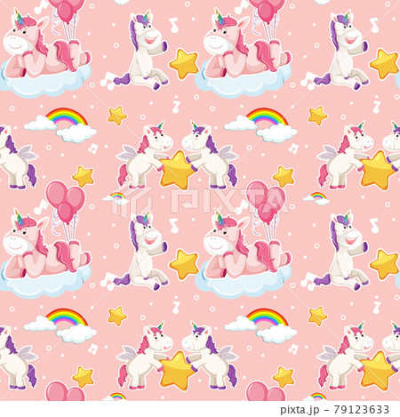 Unicorn seamless pattern with many clouds on pink background Unicorn seamless pattern with many clouds on pink background 79123633
