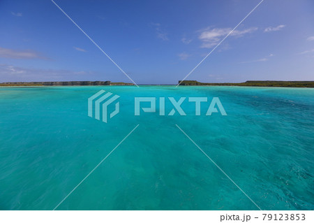 南太平洋メラネシアのニューカレドニア　ロワイヨテ諸島の天国に一番近い島ウヴェア島　レキン湾の青い海 79123853