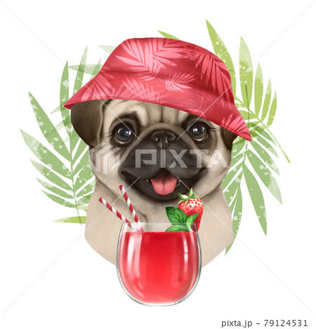Beautiful illustration of cute summer dog with cocktail. 79124531
