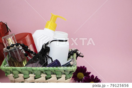 A set of cosmetics as a gift to the woman. A gift for March 8, the day of lovers or birthday A set of cosmetics as a gift to the woman. A gift for March 8, the day of lovers or birthday 79125656