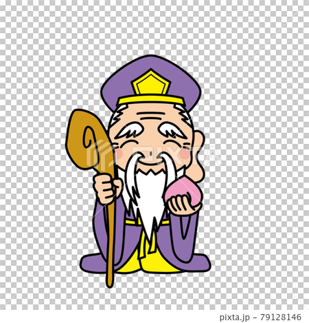 Illustration of a cute Jurojin white background Seven Lucky Gods clip art 79128146