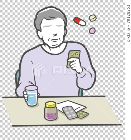 Middle-aged man wondering which medicine to choose Middle-aged man wondering which medicine to choose 79128253