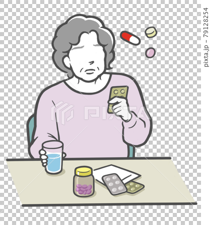 Middle-aged woman wondering which medicine to choose 79128254