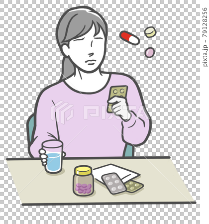 Young woman wondering which medicine to choose 79128256