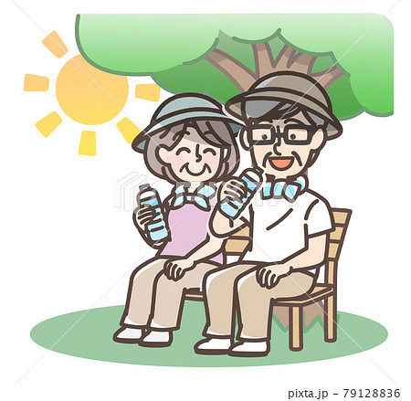 木陰で休憩する男女のイラスト素材