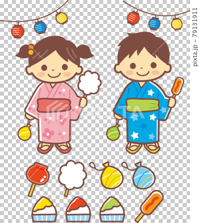 一個孩子在夏季節日的插圖_布朗與線 79131911