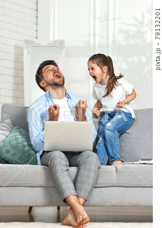 child and father yell at each other because the daughter is interfering with the father's work 79132201