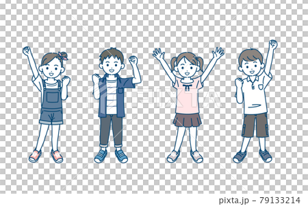 活力四射的少男少女、朋友、小朋友、小學生、低年級、微笑、全身插畫 79133214