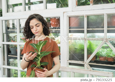 Florist working with plants in the garden 79133225