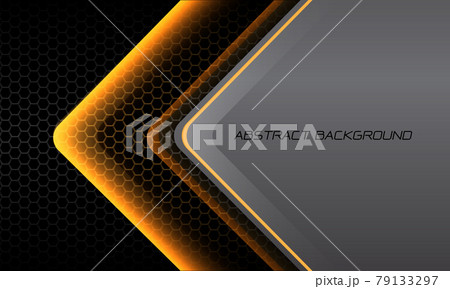 Abstract yellow light arrow glossy direction on dark hexagon mesh pattern with grey metallic blank space design modern futuristic background vector illustration. Abstract yellow light arrow glossy direction on dark hexagon mesh pattern with grey metallic blank space design modern futuristic background vector illustration. 79133297