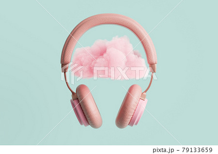 Pink headphoneswith cloud 3D illustration Pink headphoneswith cloud 3D illustration 79133659