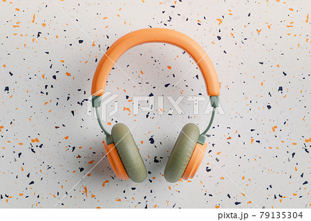 Orange and green vintage headphones 3D illustration Orange and green vintage headphones 3D illustration 79135304
