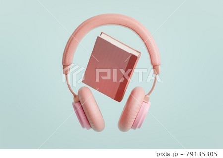 Pink headphones with book 3D illustration Pink headphones with book 3D illustration 79135305