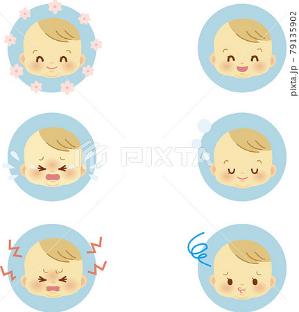 イラスト素材 かわいい赤ちゃんが喜怒哀楽の表情を見せるアイコンマークシリーズ 主線なし2のイラスト素材