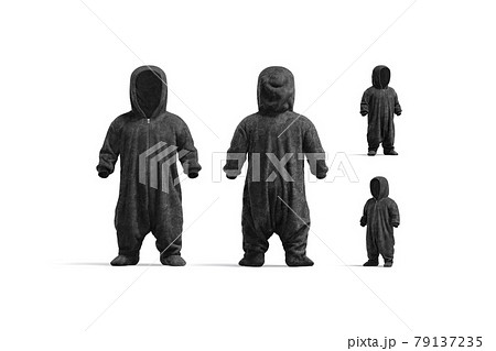 Blank black kid plush jumpsuit with hood mockup, different views Blank black kid plush jumpsuit with hood mockup, different views 79137235