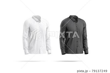 Blank black and white classic shirt mockup set, side view 79137249
