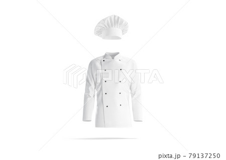 Blank white chef hat and jacket mockup, front view 79137250