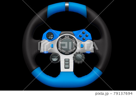 Realistic leather steering wheel isolated on a black background. 79137694