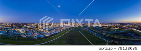 Panoramic aerial drone picture of Dallas skyline and Trammel Crow Park at sunset in winter Panoramic aerial drone picture of Dallas skyline and Trammel Crow Park at sunset in winter 79138039