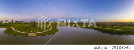 Panoramic aerial drone picture of Dallas skyline and Trammel Crow Park at sunset in winter Panoramic aerial drone picture of Dallas skyline and Trammel Crow Park at sunset in winter 79138040