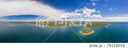 Panoramic drone picture of typical Croatian shore landscape taken near Rovinj Panoramic drone picture of typical Croatian shore landscape taken near Rovinj 79138058