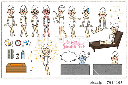 バスタオルを巻いた女性のサウナバラエティセット 79141984