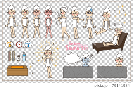 バスタオルを巻いた女性のサウナバラエティセット 79141984