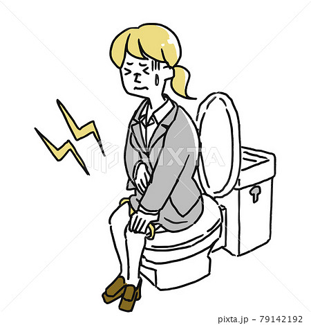 トイレでお腹を壊している女性のイラスト素材