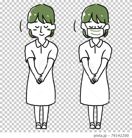 お辞儀する看護師の女性 通常とマスク のイラスト素材