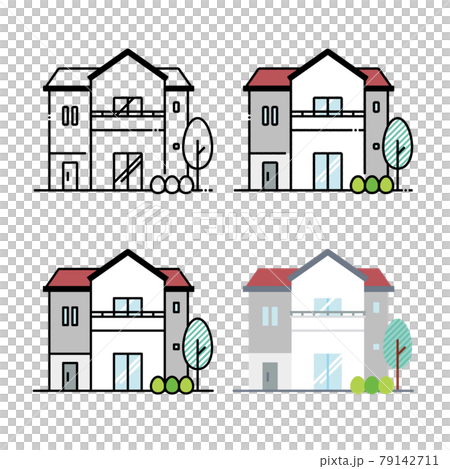 Suburban two-story single-family home Hand-painted and basic line and flat-painted set Suburban two-story single-family home Hand-painted and basic line and flat-painted set 79142711