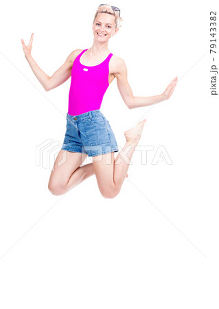 Happy Woman Jumping Happy Woman Jumping 79143382
