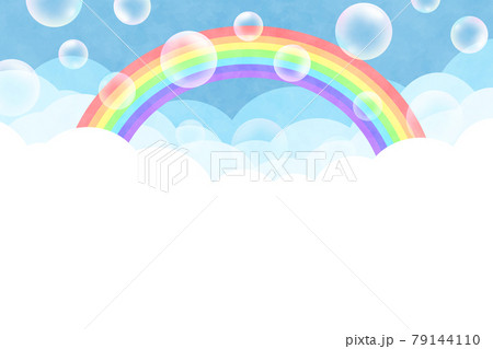 雲の背景 長方形 虹とシャボン玉 水彩風 雲の背景 長方形 虹とシャボン玉 水彩風 79144110