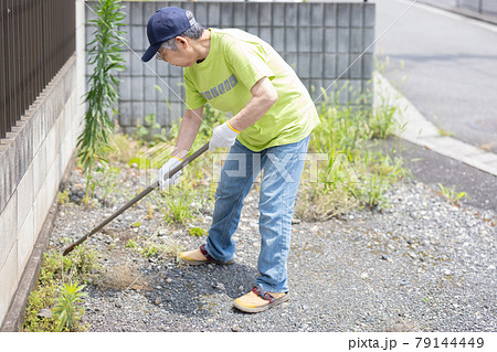 除草作業をする高齢者 79144449