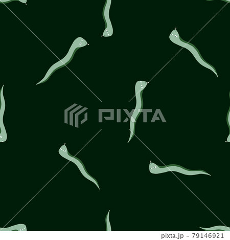 Decorative seamless pattern with random blue snakes ornament. Dark green background. Decorative seamless pattern with random blue snakes ornament. Dark green background. 79146921