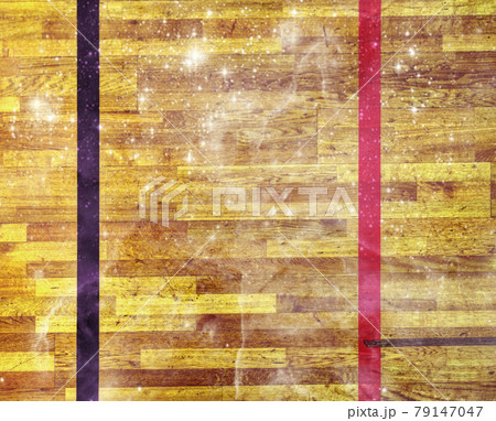 Playfield border lines, indoor sports arena. Painted colorful line on laminated floor 79147047
