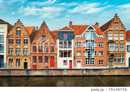 Brugge canal and old houses. Bruges, Belgium 79148739