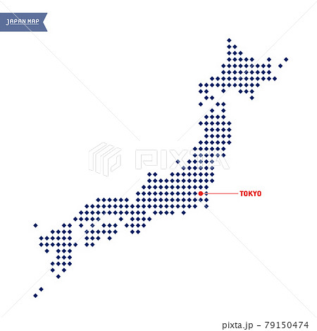 紺の市松模様のような日本地図と東京の場所 シンプルでかわいい インフォグラフィックデザインのイラスト素材