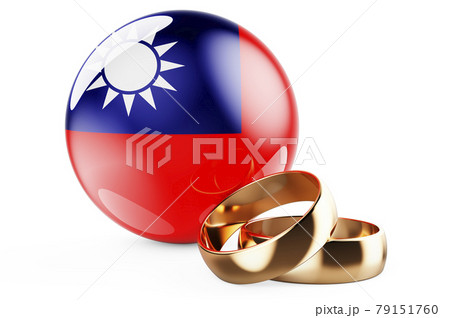 Weddings in Taiwan concept. Wedding rings with Taiwanese flag. 3D rendering Weddings in Taiwan concept. Wedding rings with Taiwanese flag. 3D rendering 79151760