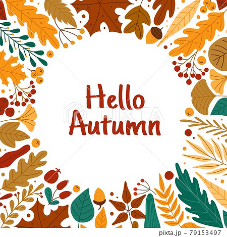 Autumn Leaves Frame. Hello Autumn Banner With... - 스톡일러스트 [79153497] - Pixta