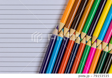 School supplies on a variety of colored stationery in back to school School supplies on a variety of colored stationery in back to school 79153535