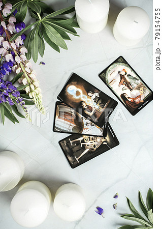 Tarot cards on mystical table. Future reading and esoteric concept.  79154755