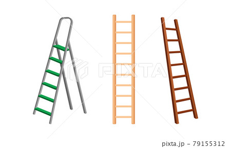 Wooden and Metal Step Ladder for Domestic and Construction Need Vector Set Wooden and Metal Step Ladder for Domestic and Construction Need Vector Set 79155312