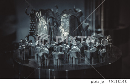 Object printed on metal 3d printer close-up Object printed on metal 3d printer close-up 79158148