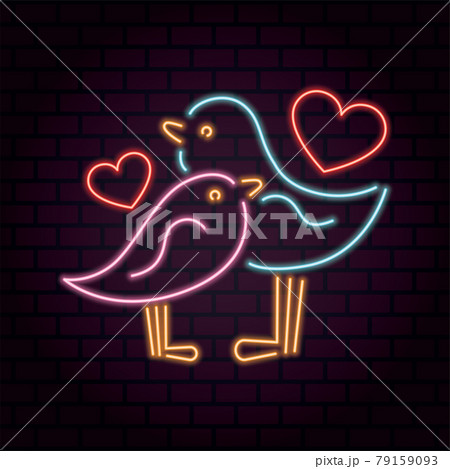 Neon sign two birds in love with a heart between Neon sign two birds in love with a heart between 79159093