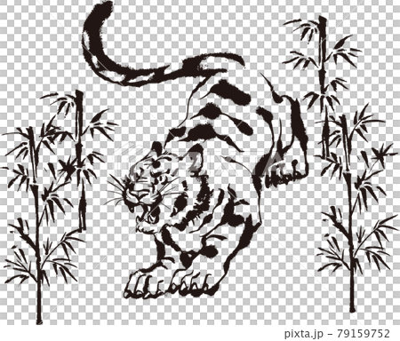 虎 トラ とら 猛虎 タイガー 寅年 寅 墨絵 水墨画 竹林 和柄