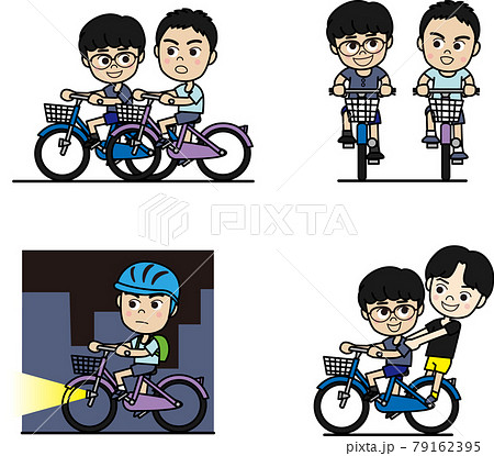 自転車の小学生のイラスト素材