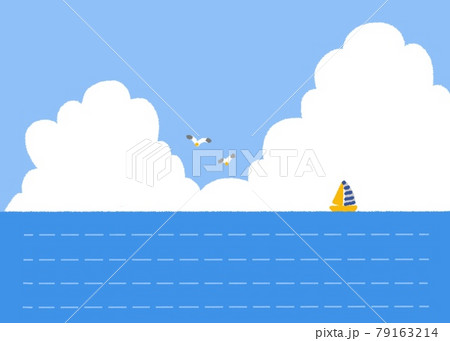 夏の海と空の背景イラスト 海にはヨット 空には入道雲とカモメのイラスト素材 夏の海と空の背景イラスト 海にはヨット 空には入道雲とカモメのイラスト素材