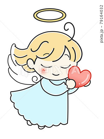 手描き風　ハートを持つ天使　左向き 79164032